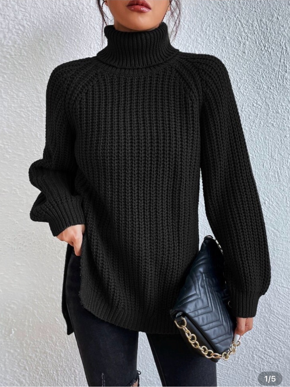 Black Turtleneck Chunky Knit Sweater - Women's Cozy Pullover NWOT